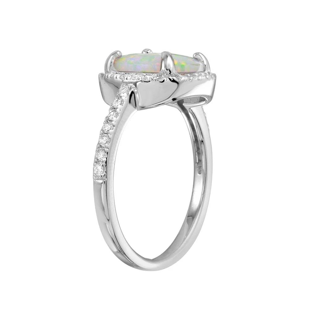 925 Sterling Silver Rhodium Plated Square Halo Opal CZ Ring
