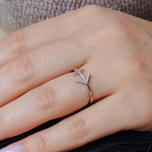 925 Sterling Silver Rhodium Plated Sagittarius CZ Zodiac Sign Ring