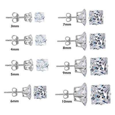 925 Sterling Silver Square Clear CZ Stud Earring