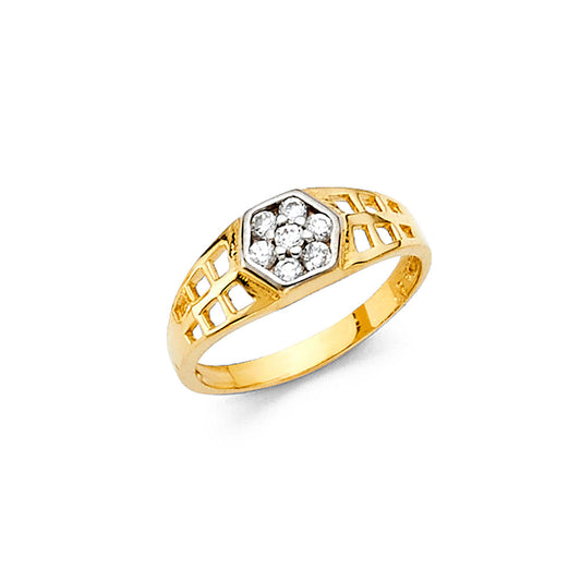 14K Yellow Gold Children’s Hexagon Design Ring accented with Cubic Zirconia