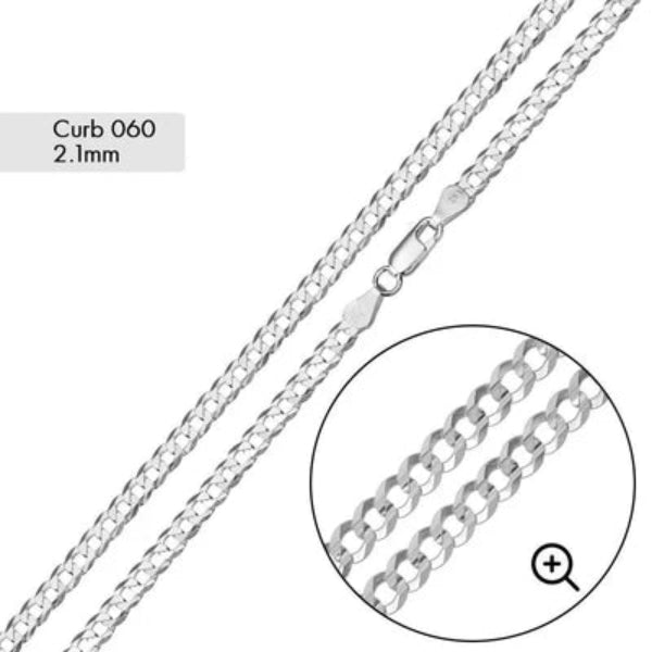 925 Sterling Silver Curb 060 Chain 2.1mm