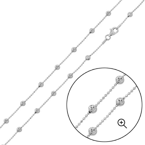 Silver Rhodium Plated Alternating Wave Design Diamond Cut Bead 004 Chains 3.8mm