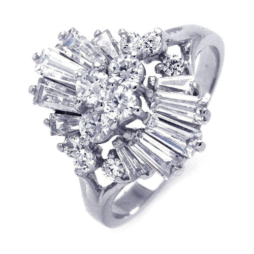 925 Sterling Silver Rhodium Plated Clearance Baguette Round CZ Dynamic Ring