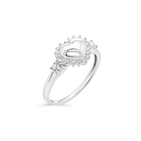 925 Sterling Silver Rhodium Plated Heart 9mm x 10mm Clear CZ Ring