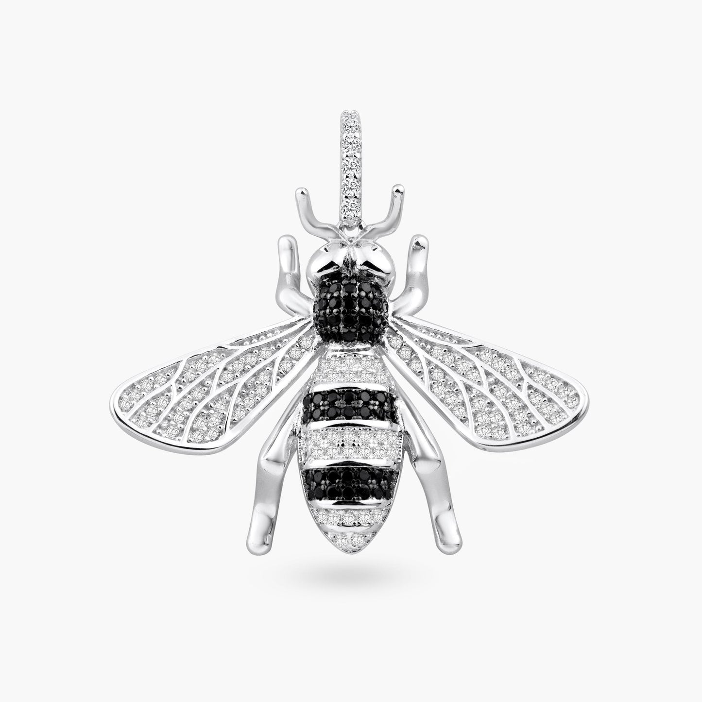 925 Sterling Silver Rhodium Plated Hornet CZ Pendant