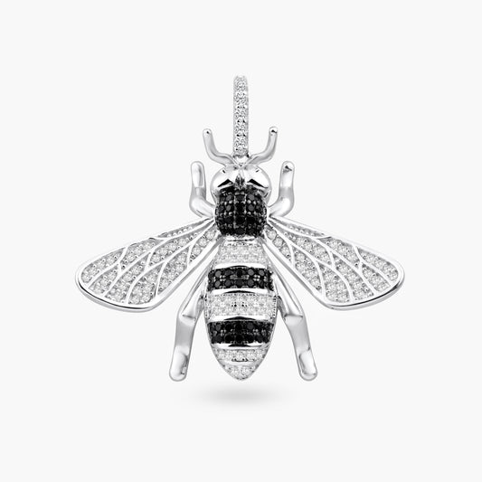 925 Sterling Silver Rhodium Plated Hornet CZ Pendant