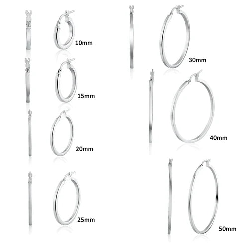 925 Sterling Silver Rhodium Plated 2mm Hoop Earring
