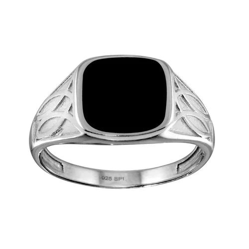 925 Sterling Silver Rhodium Plated Black Enamel Celtic Design Shank Ring