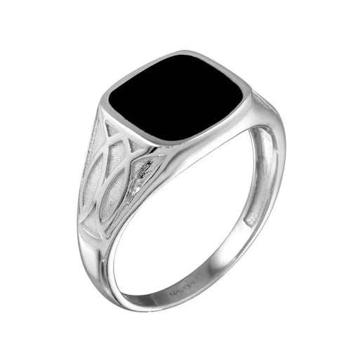 925 Sterling Silver Rhodium Plated Black Enamel Celtic Design Shank Ring