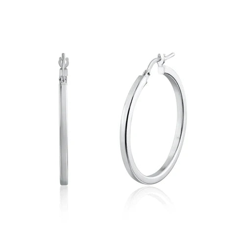 925 Sterling Silver Rhodium Plated 2mm Hoop Earring