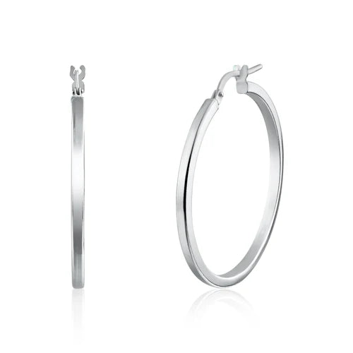 925 Sterling Silver Rhodium Plated 2mm Hoop Earring