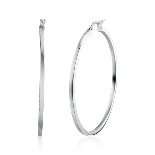 925 Sterling Silver Rhodium Plated 2mm Hoop Earring