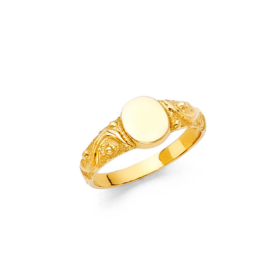 14K Yellow Gold Children’s Oval Signet Ring with Engraved Design