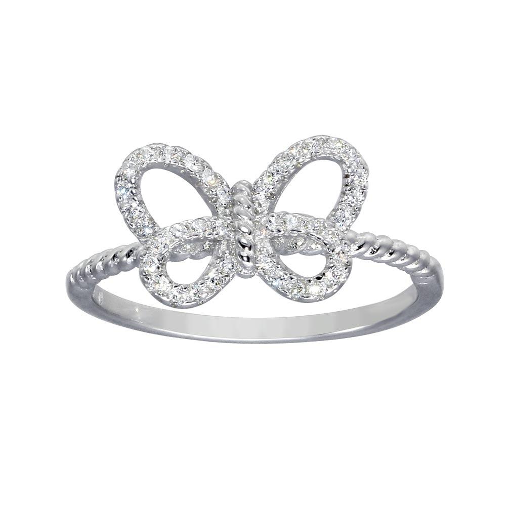 925 Sterling Silver Rhodium Plated Open Butterfly Ring