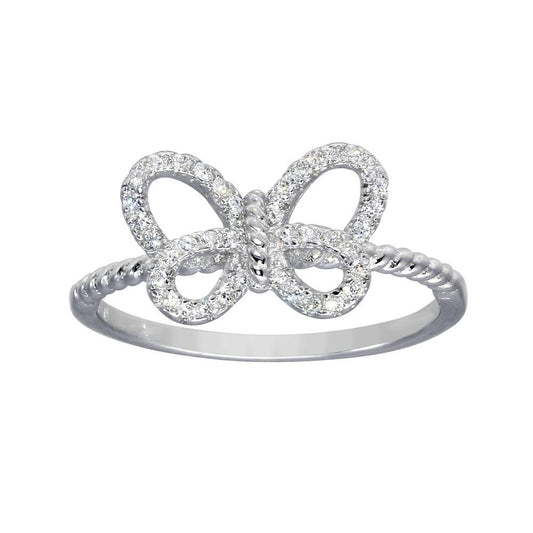 925 Sterling Silver Rhodium Plated Open Butterfly Ring