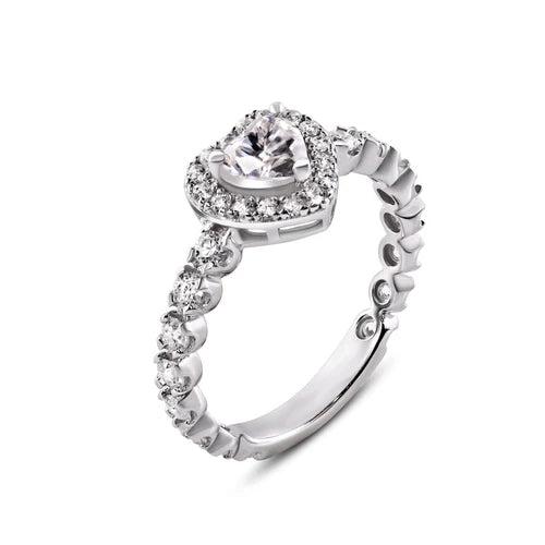 925 Sterling Silver Rhodium Plated Moissanite Stone Heart Ring