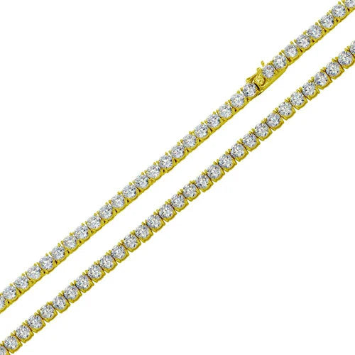 925 Sterling Silver Gold Plated CZ Tennis Necklace and Bracelet 3mm