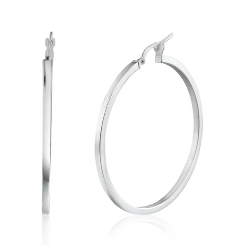 925 Sterling Silver Rhodium Plated 2mm Hoop Earring