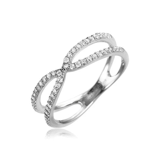 925 Sterling Silver Rhodium Plated  X Open Split Shank CZ Ring