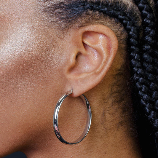 925 Sterling Silver Rhodium Plated Electroforming Rounded 5mm Hoop Earrings