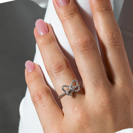 925 Sterling Silver Rhodium Plated Open Butterfly Ring