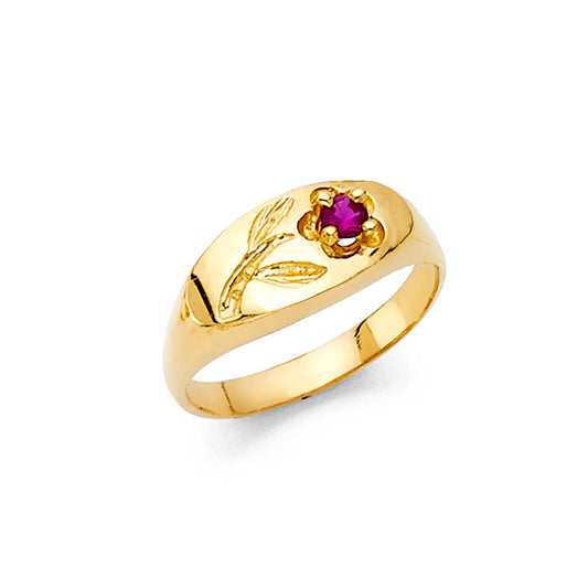 14K Yellow Gold Children’s Flower Design Ring with Synthetic Ruby