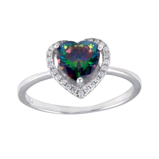 925 Sterling Silver Rhodium Plated Heart Synthetic Mystic Topaz CZ Ring