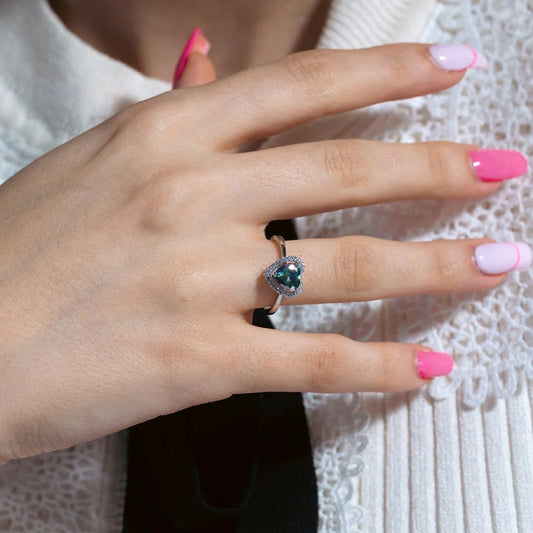 925 Sterling Silver Rhodium Plated Heart Synthetic Mystic Topaz CZ Ring