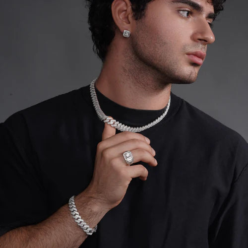 925 Sterling Silver Rhodium Plated CZ Encrusted Miami Cuban Link 13mm Chain or Bracelet