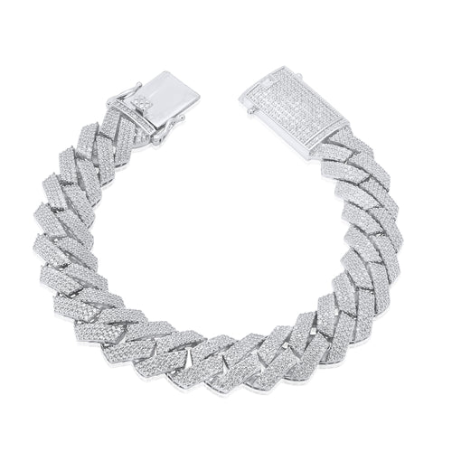 925 Sterling Silver Rhodium Plated CZ Encrusted Miami Cuban Link 13mm Chain or Bracelet