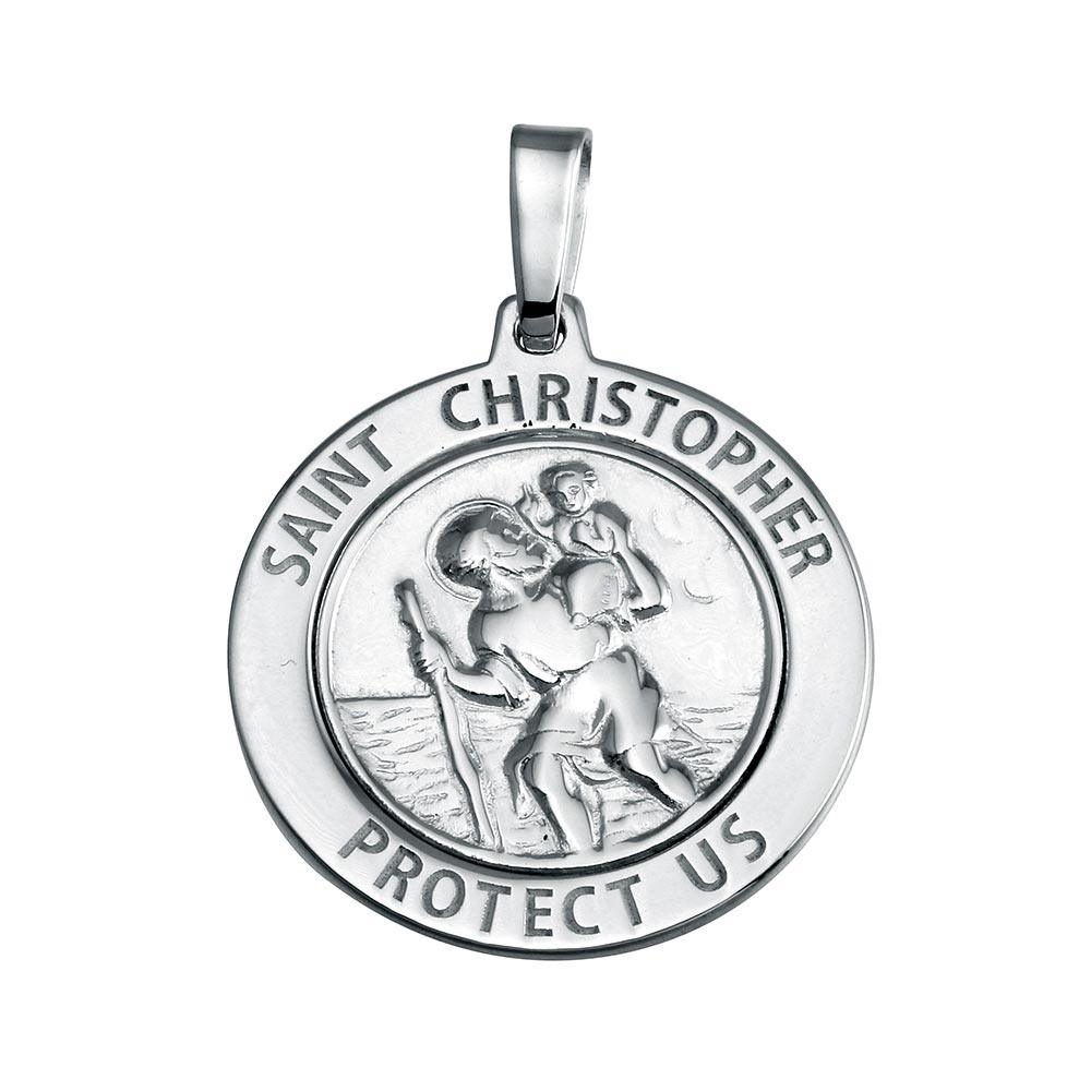 925 Sterling Silver Finish High Polished St. Christopher Medallion Charm