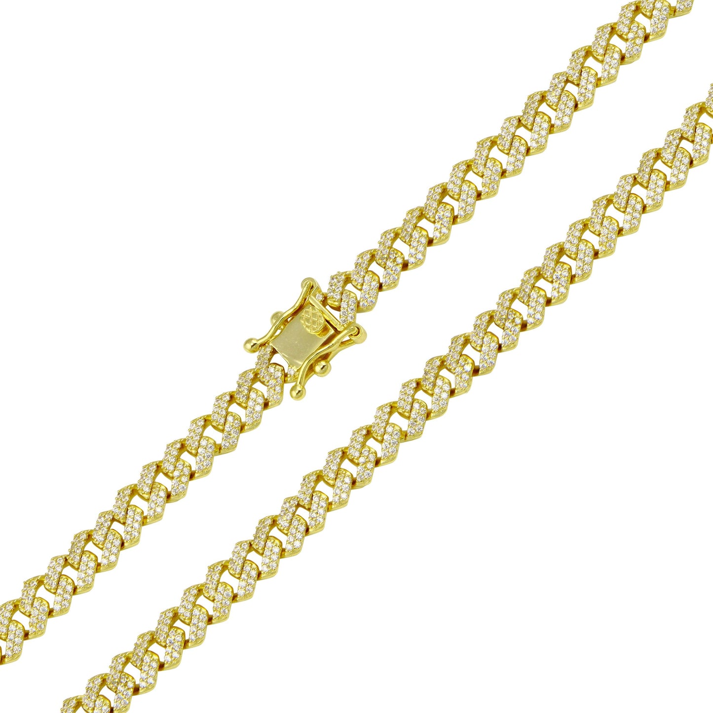 925 Sterling Silver Gold Plated CZ Encrusted Curb Chain or Bracelet 7.2mm