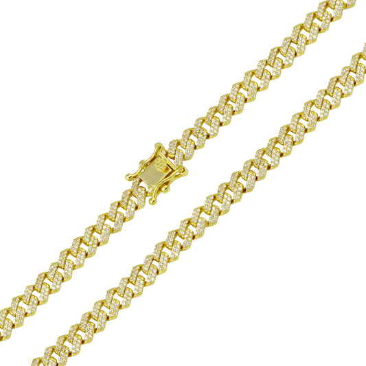 925 Sterling Silver Gold Plated CZ Encrusted Curb Chain or Bracelet 7.2mm