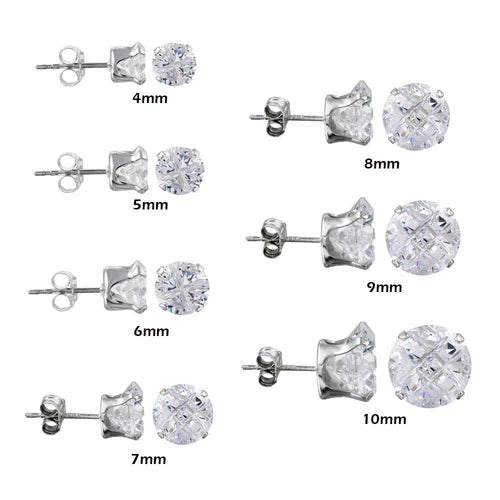 925 Sterling Silver Clear Round Invisible Cut CZ Stud Earring