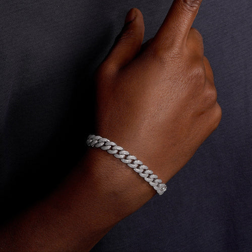 925 Sterling Silver Rhodium Plated Moissanite Miami Cuban 9.5mm Bracelet or Necklace