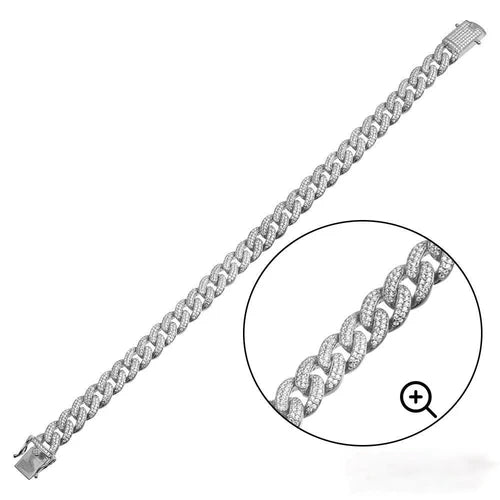 925 Sterling Silver Rhodium Plated Moissanite Miami Cuban 9.5mm Bracelet or Necklace