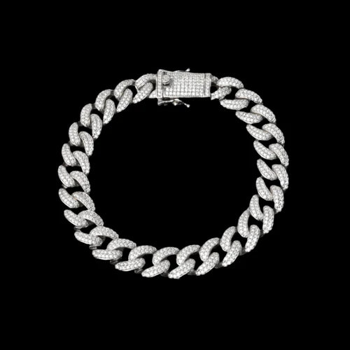 925 Sterling Silver Rhodium Plated Moissanite Miami Cuban 9.5mm Bracelet or Necklace