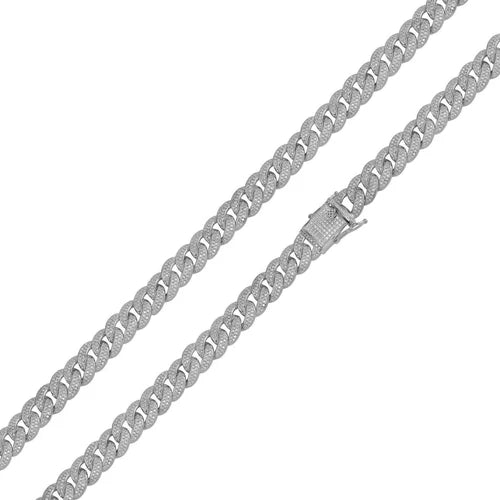925 Sterling Silver Rhodium Plated Moissanite Miami Cuban 9.5mm Bracelet or Necklace