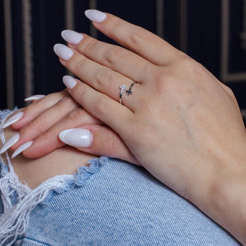 925 Sterling Silver Rhodium Plated CZ Double Cross Ring