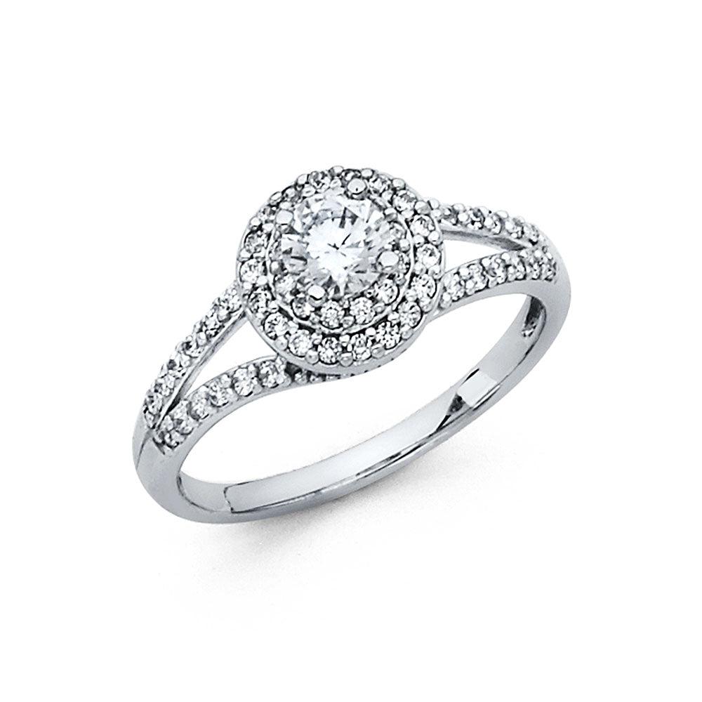 14K White Gold Cubic Zirconia Halo Split-Shank Engagement Ring