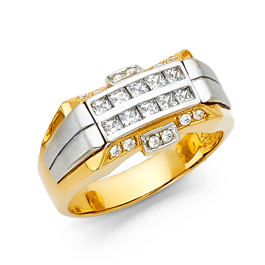 14K Two-Tone Gold Men’s Ring with Channel-Set Cubic Zirconia
