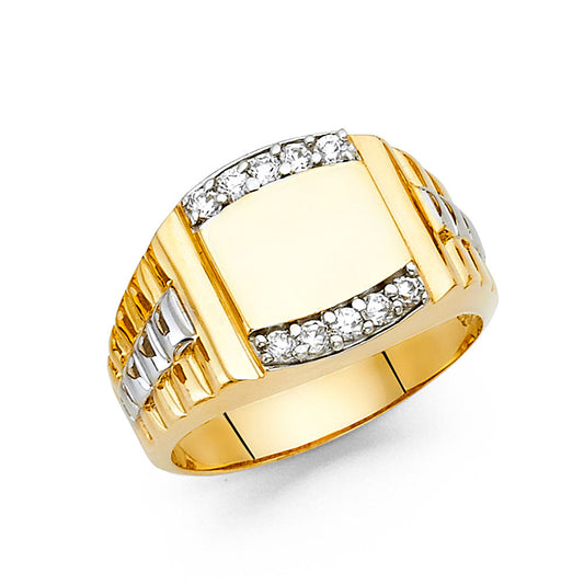 14K Two-Tone Gold Men’s Ring with Cubic Zirconia Accents
