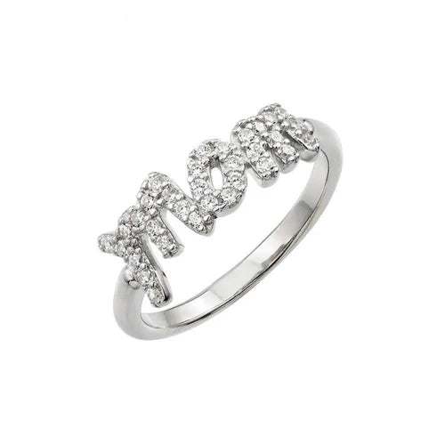 925 Sterling Silver Rhodium Plated Mom Ring