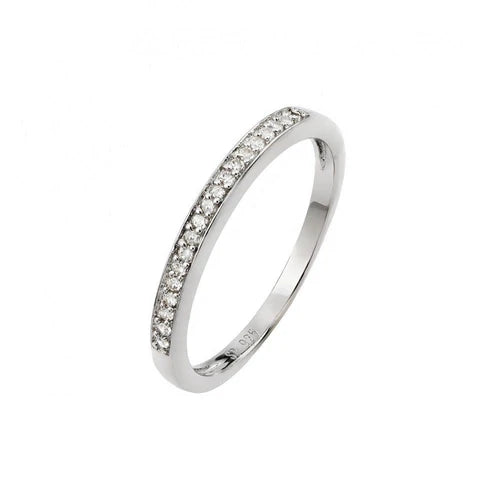925 Sterling Silver Rhodium Plated Small Round CZ Band Ring