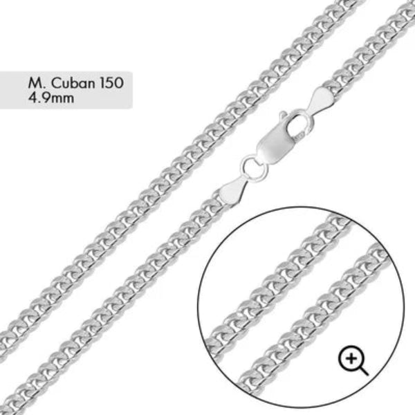 925 Sterling Silver Miami Cuban 150 Chain or Bracelet 4.9mm