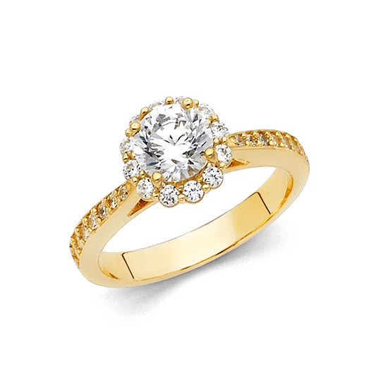 14K Yellow Gold Cubic Zirconia Halo Women's Engagement Ring