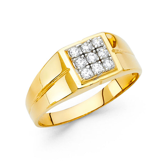 14K Yellow Gold Men’s Ring with Square Cluster of Cubic Zirconia