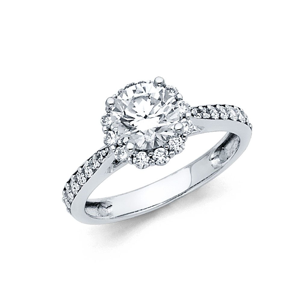 14K White Gold Cubic Zirconia Halo Women's Engagement Ring