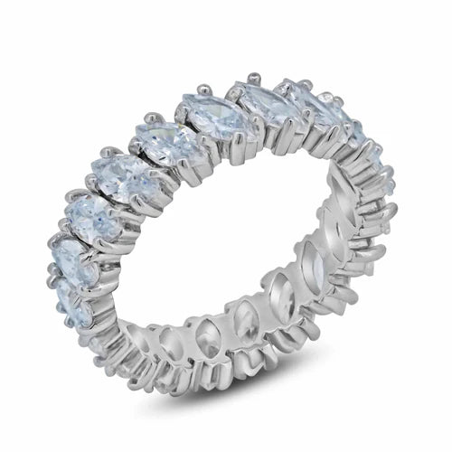 925 Sterling Silver Rhodium Plated Clear Marquise CZ Eternity Bridal Ring