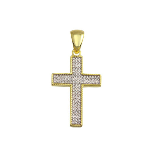 925 Sterling Silver Gold Plated CZ Cross Hip Hop Pendant